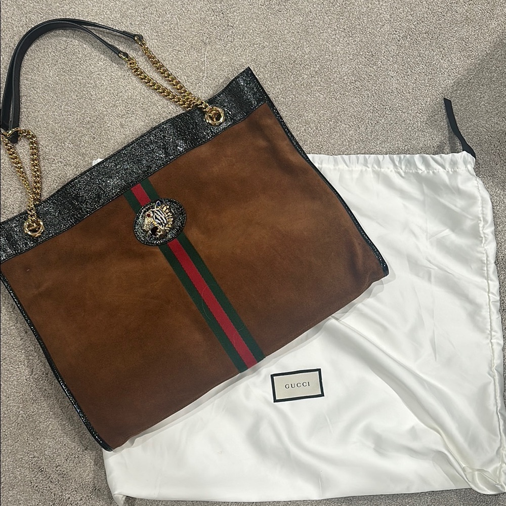 Gucci Rajah Brown Tote Bag with Chain Straps